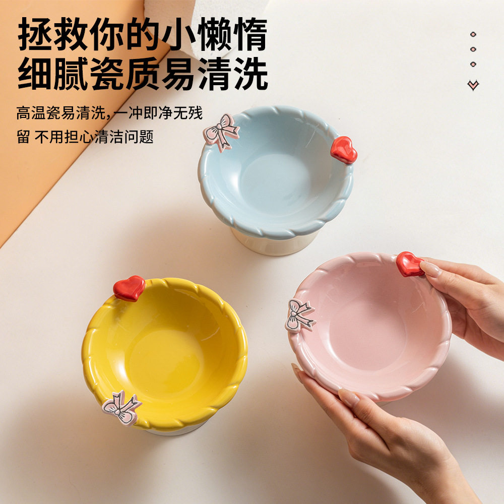 陶瓷猫碗防黑下巴大口径猫粮碗狗碗喝水碗防打翻高脚护颈宠物用品