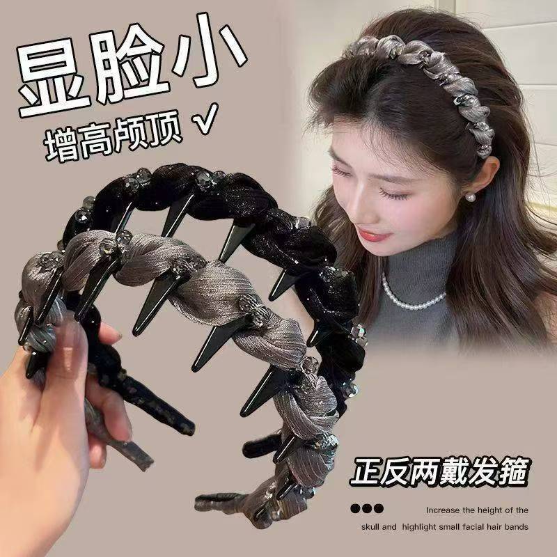 网纱带钻波浪发箍女2025新款高颅顶洗脸压发卡带齿防滑头箍头饰
