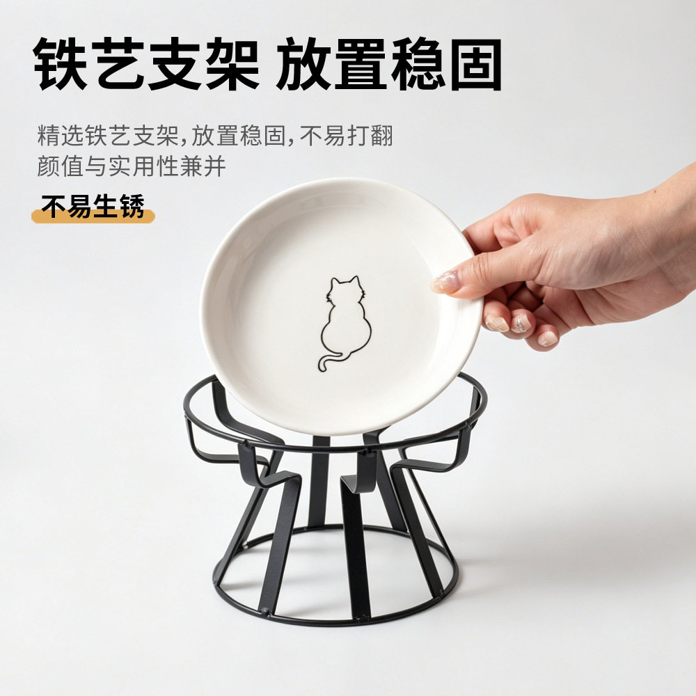 跨境猫爪鱼骨宠物碗带碗架家用猫碗狗碗陶瓷饮水碗猫狗食具带支架