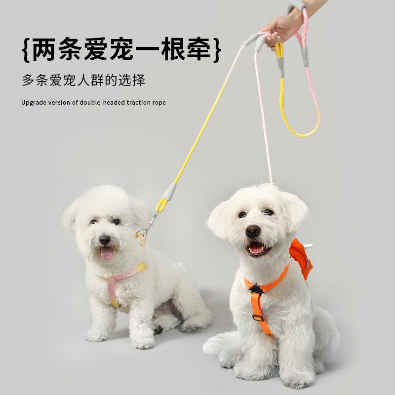 跨境狗狗牵引绳遛狗绳中型双狗链子双头牵引一拖二牵引带宠物用品
