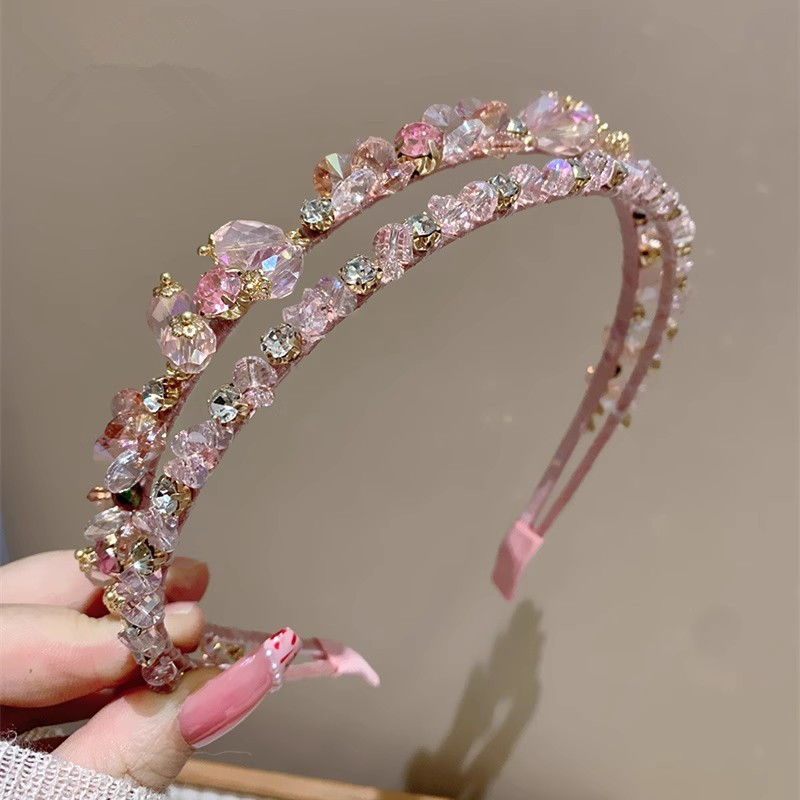 发箍女双层感轻奢头箍发饰外出宽边压发水钻发卡双排水钻头箍