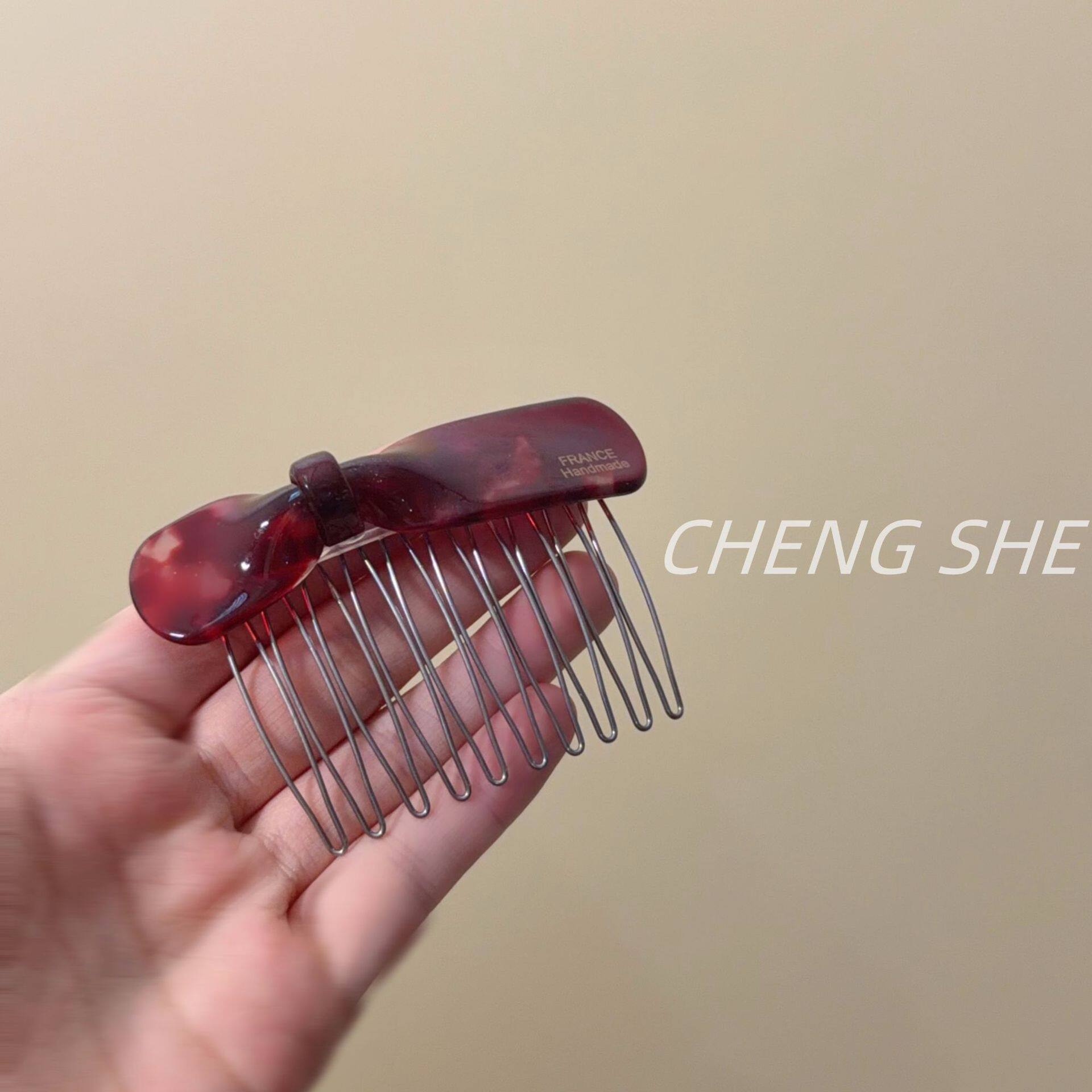 韩版蝴蝶结发卡花纹插梳简约时尚醋酸气质无痕发梳倒插梳发饰