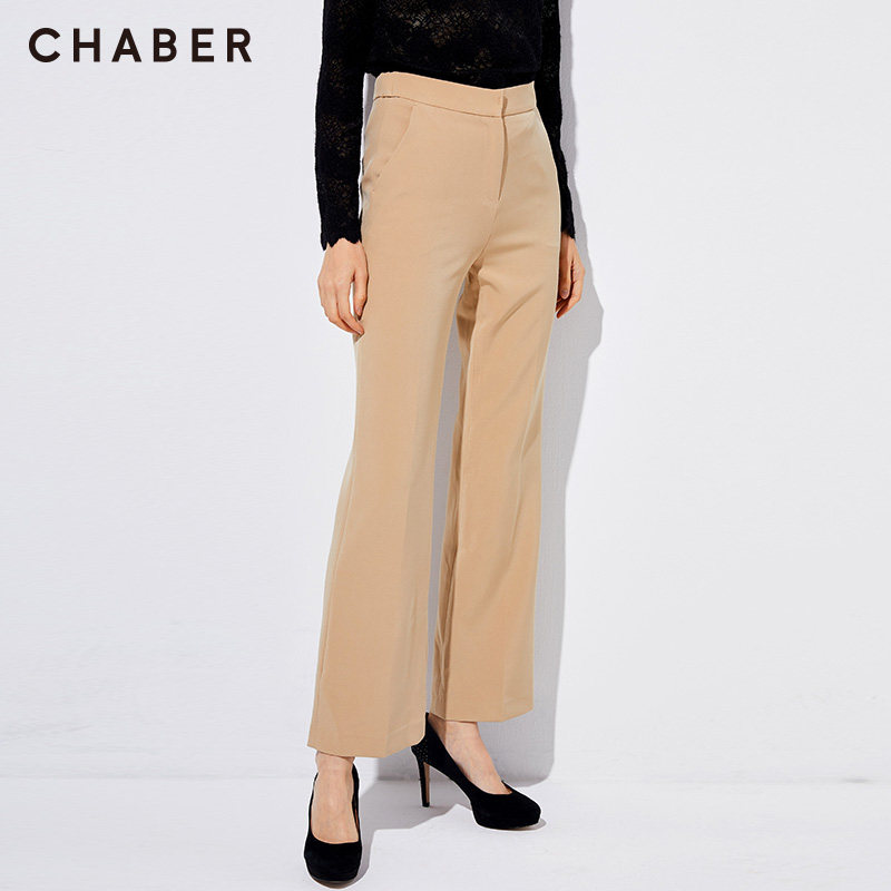 chaber巧帛简约纯色宽松微喇版型女士职场通勤休闲裤直筒阔腿长裤