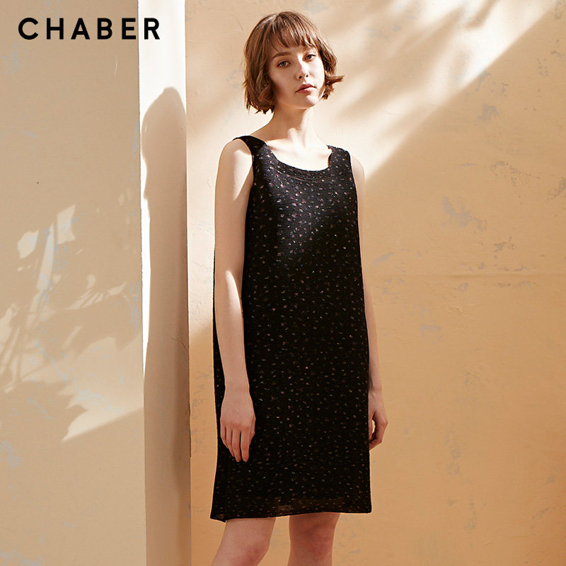 chaber/巧帛商场同款夏季无袖方领背心款印花连衣裙102719