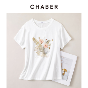 CHABER轻奢刺绣印花短袖T恤女