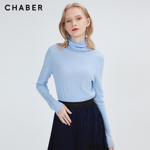 chaber百搭短款巧帛秋冬新款高领修身全羊毛显瘦套头长袖女式衫