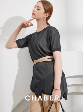 chaber巧帛春季新款薄款不规则针织衫外套女圆领套头上衣102316