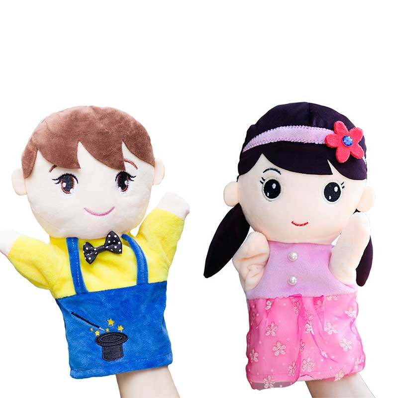 可爱蓝色小男孩女孩手偶玩具卡通毛绒玩具手套儿童安抚亲子早教用