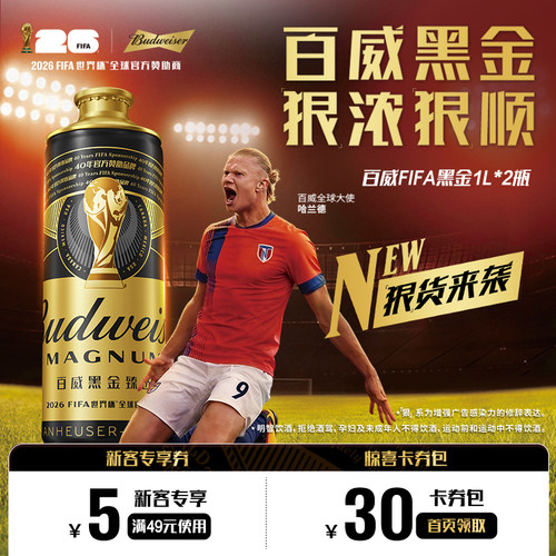 百威黑金臻选精酿啤酒1L*2瓶
