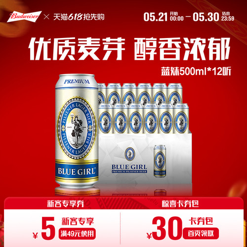 百威蓝妹啤酒500ml*12听整箱装