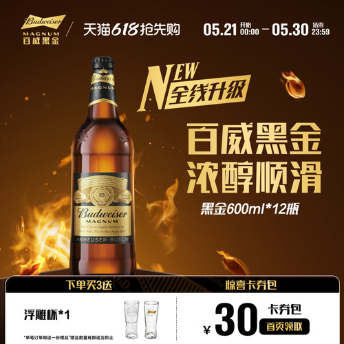 百威黑金啤酒600ml*12瓶装