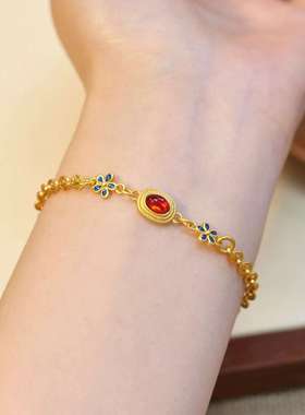 新中式国潮风珐琅烧蓝花丝手链