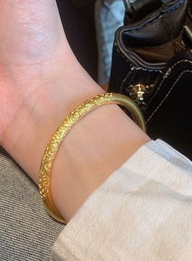 古法传承仿真紫荆花卷草纹实心手镯越南纯沙金闭口99实心婚礼饰品