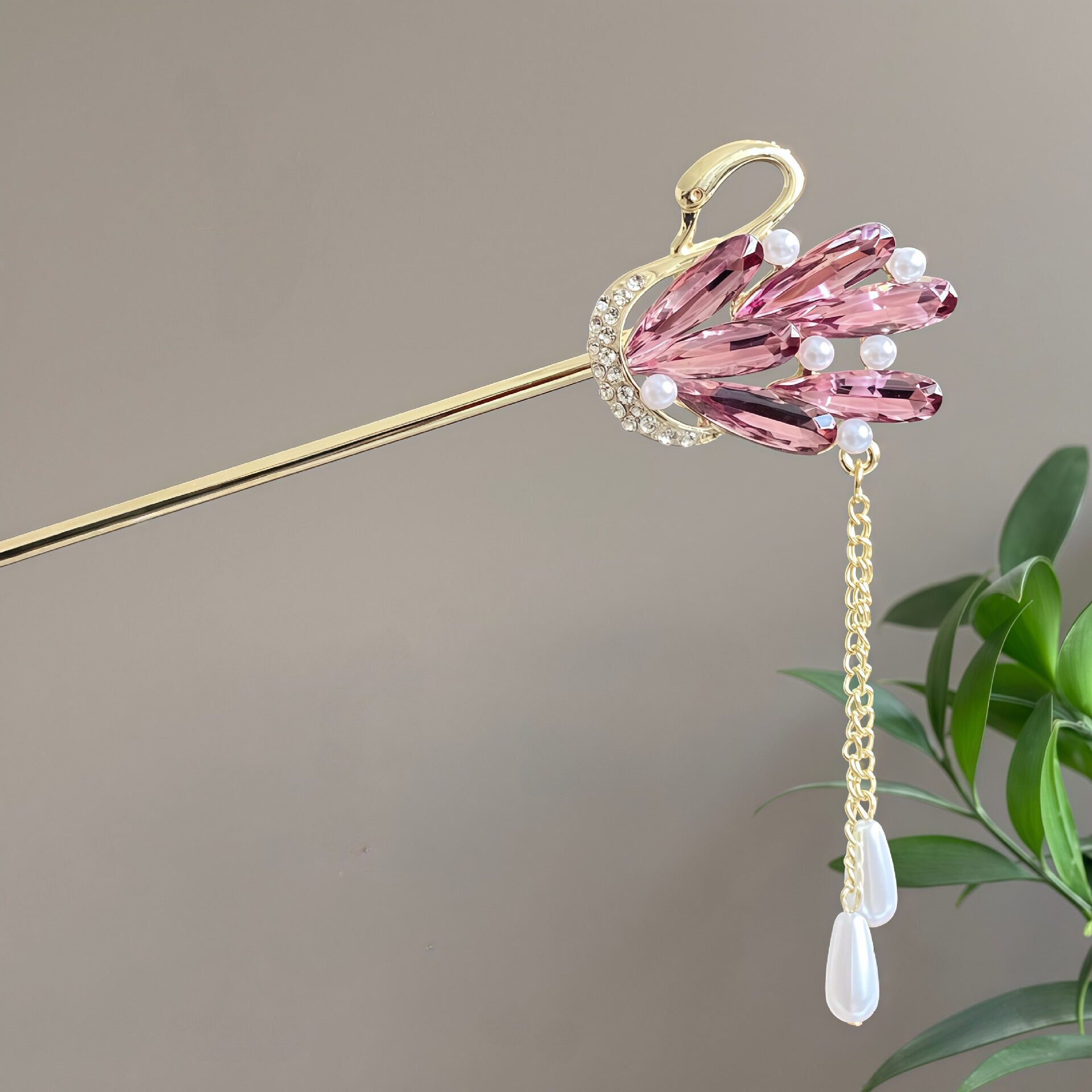 古风桃花水晶珍珠流苏发簪