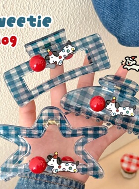 韩国新款甜美时尚粉色字母樱桃蓝色格纹五角星发夹刘海夹发饰女