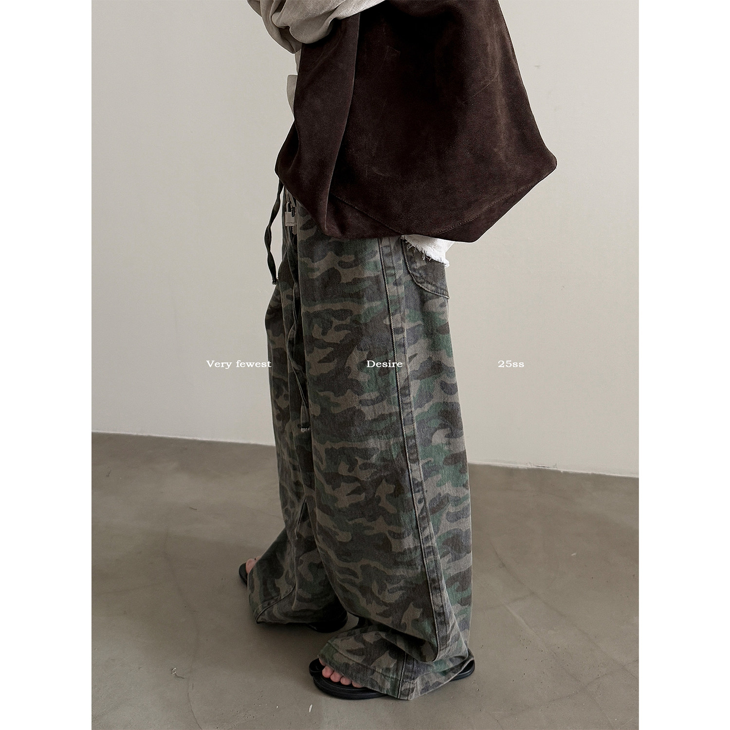 重磅系带做旧水洗迷彩裤设计感