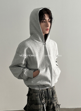 VERY FEWEST Boxy美式重磅短款拉链连帽卫衣中性基础宽松外套