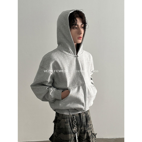 重磅设计美式拉链连帽卫衣