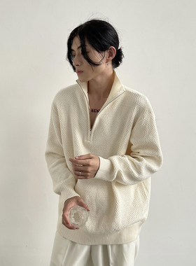 GENESISBOY 极简慵懒风半拉链高领套头毛衣男秋季宽松针织打底衫