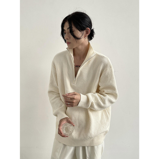 GENESISBOY 极简慵懒风半拉链高领套头毛衣男秋季宽松针织打底衫