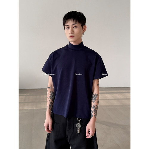 cleanfit短宽飞袖小高领纯色短袖