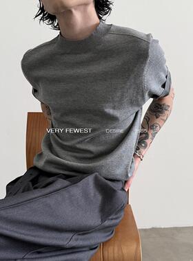 VERY FEWEST 时髦极简立领短袖针织衫男女款百搭松弛感上衣打底衫