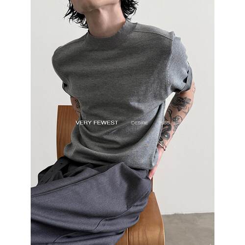 时髦极简立领短袖针织衫男女款