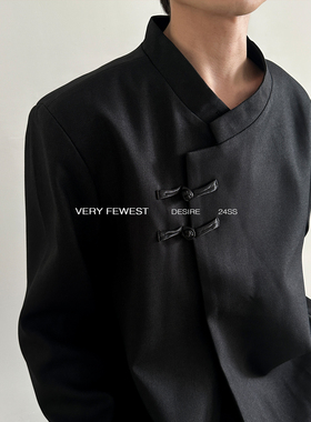 VERY FEWEST 时髦短款立领新中式垫肩西装设计感双盘扣中山装外套