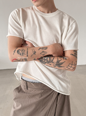 VERY FEWEST 复古老钱风卷边设计短袖针织衫春夏百搭正肩短款T恤