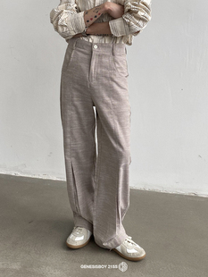 GENESISBOY[12/28AM00:00]早春新款小腿褶皱设计棉麻宽松直筒西裤