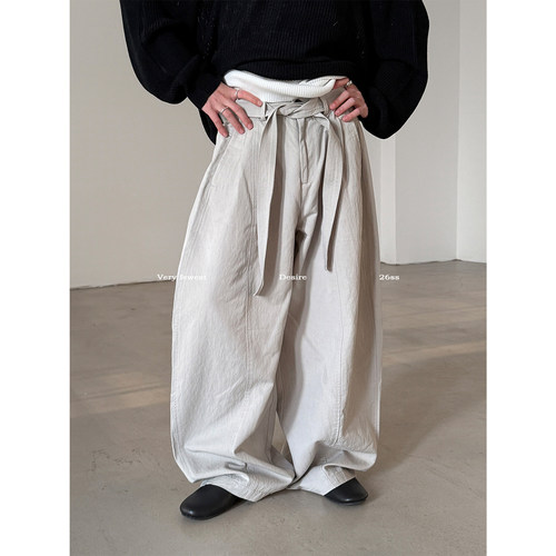 氛围莱赛尔天丝系带阔腿弯刀裤