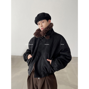 麂皮夹克男女设计感加厚夹棉廓形外套 复古翻毛领短款 VERY FEWEST