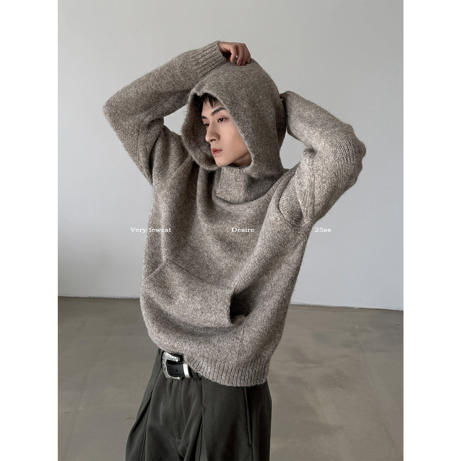 VERY FEWEST 美式宽松慵懒立领连帽毛衣针织衫松弛感休闲卫衣