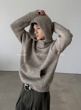 VERY FEWEST 美式宽松慵懒立领连帽毛衣针织衫松弛感休闲卫衣