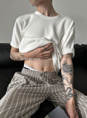 VERY FEWEST 度假清晨 懒人纯色套头短袖针织衫时髦感圆领上衣T恤