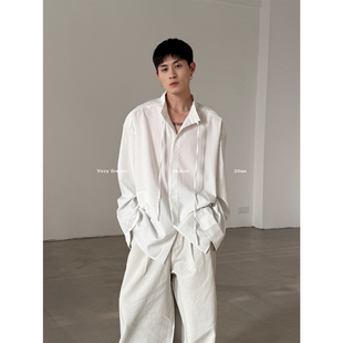 衬衣男女款 VERY 春夏松弛感系带长袖 简约廓形立领条纹衬衫 FEWEST