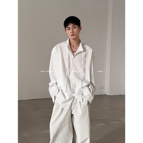 春夏松弛感系带长袖衬衣男女款