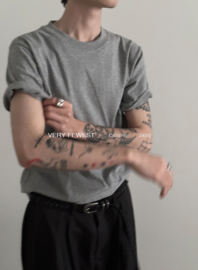 VERY FEWEST cleanfit小领口基础纯棉正肩短袖T恤男女百搭上衣