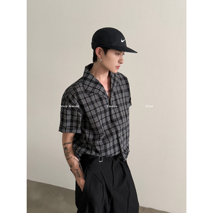 FEWEST 男复古慵懒宽松开衫 意式 衬衫 衬衣 通勤燕子领格纹短袖 VERY