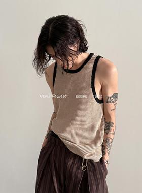 VERY FEWEST 复古撞色混纺无袖针织衫夏季时髦松弛感工字背心男女