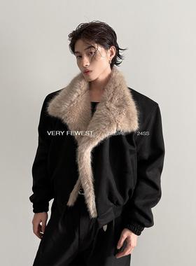 VERY FEWEST 美式高级感短款加厚麂皮仿貂毛垫肩夹克男女上衣外套