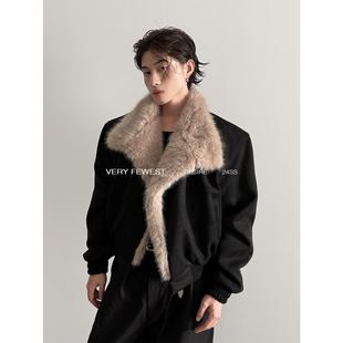 高级感短款 美式 加厚麂皮仿貂毛垫肩夹克男女上衣外套 FEWEST VERY