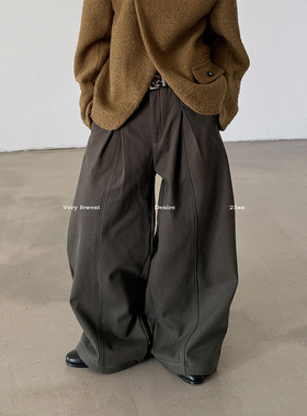 VERY FEWEST 解构裁剪褶皱廓形加绒休闲阔腿裤