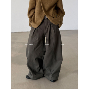 解构裁剪褶皱廓形加绒休闲阔腿裤 VERY FEWEST