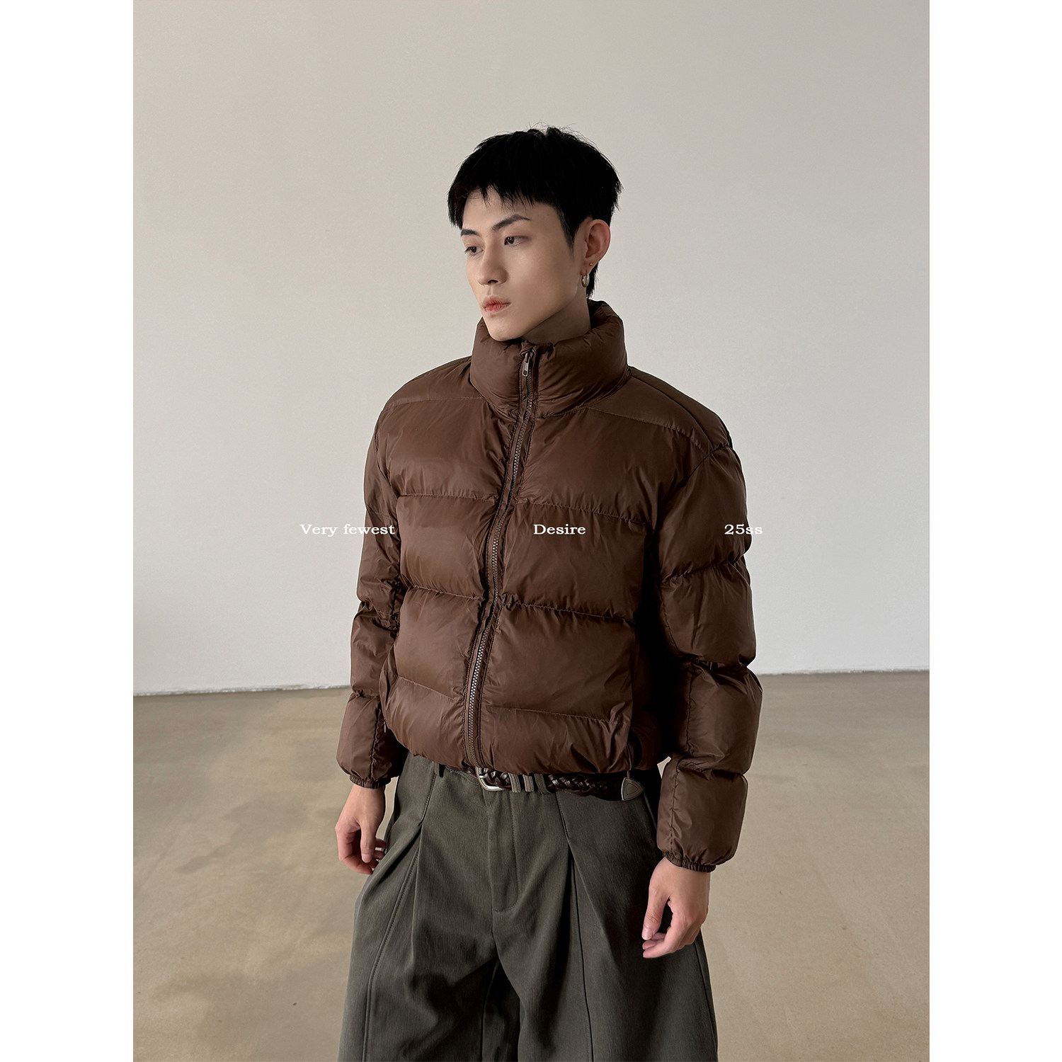 VERY FEWEST 复古咖色肯豆短款棉服外套冬季加厚面包服棉衣