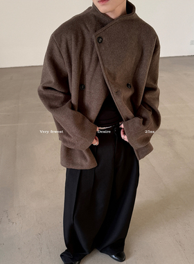 VERY FEWEST 松弛感老钱双排扣立领夹克男女款高级宽松毛呢外套