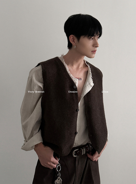 VERY FEWEST 格雷系莱赛尔开衫毛织背心秋冬老钱叠穿短款针织马甲