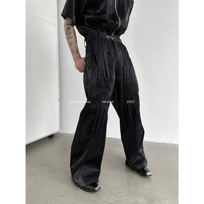 长裤多层打褶小众设计金属扣西裤