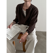 VERY 毛衣男老钱针织衫 FEWEST 复古vintage羊毛混纺麻花纹理开衫