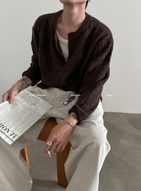 VERY FEWEST 复古vintage羊毛混纺麻花纹理开衫毛衣男老钱针织衫